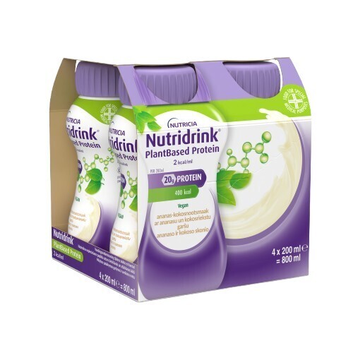 NUTRIDRINK PLANTBASED PROTEIN 2.0 S PŘÍCHUTÍ ANANAS/KOKOS perorální roztok 4X200ML