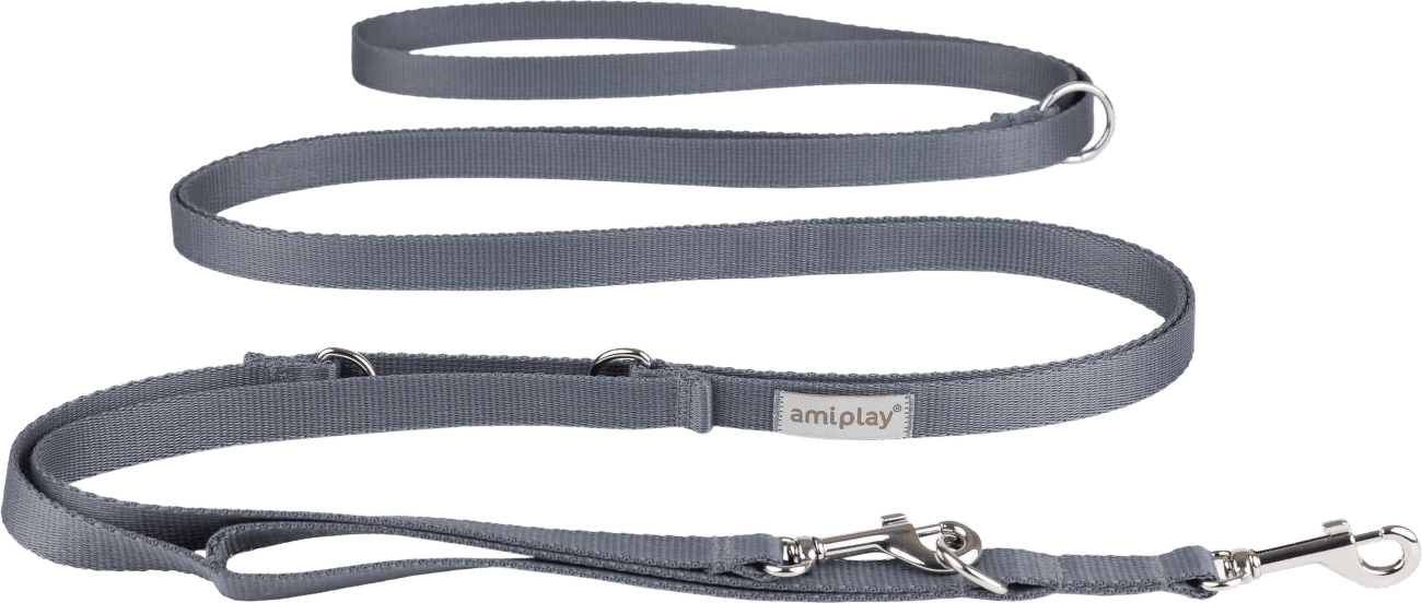 Vodítko pro psy Amiplay Samba 8v1 nastavitelné šedé M 200–400 cm × 2 cm
