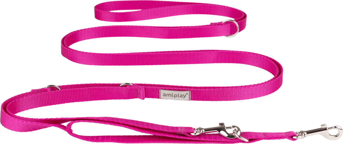 Vodítko pro psy Amiplay Samba 8v1 nastavitelné růžové M 200–400 cm × 2 cm