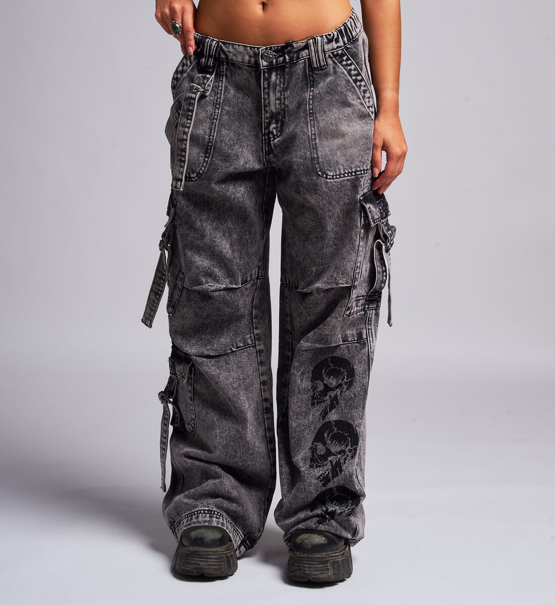dámské jeans baggy kalhoty AFFLICTION - FREE MIND - washed šedé 26