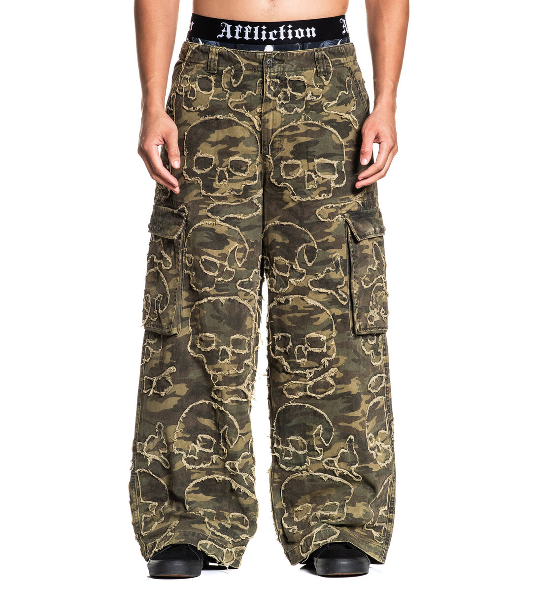 pánské maskáčové baggy kalhoty AFFLICTION - SKULL CAMO - zelené 30