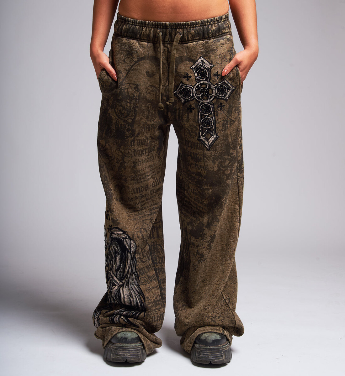 dámské baggy tepláky AFFLICTION - CROSSED - černé S