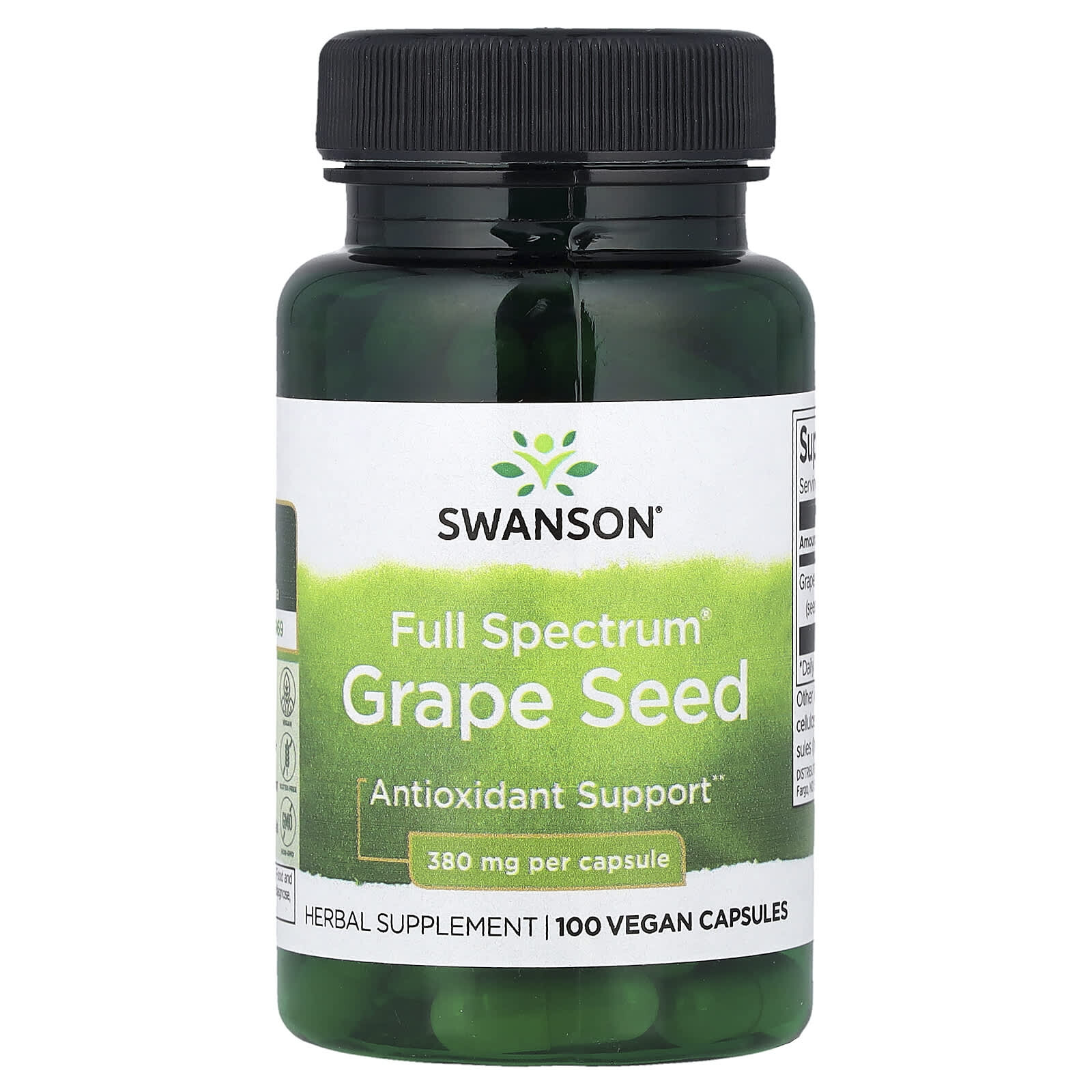 Swanson Full Spectrum Grape Seed (mletá hroznová jádra), 380 mg, 100 veganských kapslí