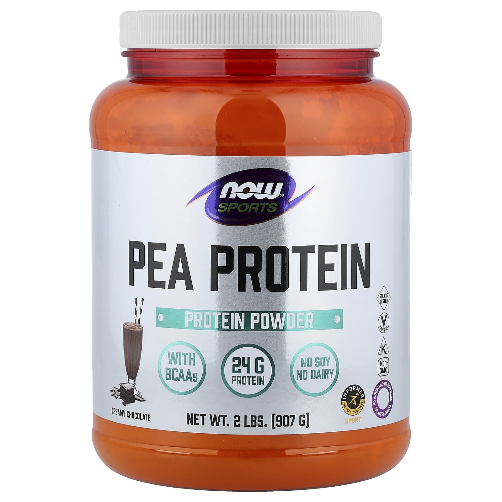 Now® Foods NOW Pea Protein Creamy Chocolate, hrachový protein, 907 g, s cukry a sladidly