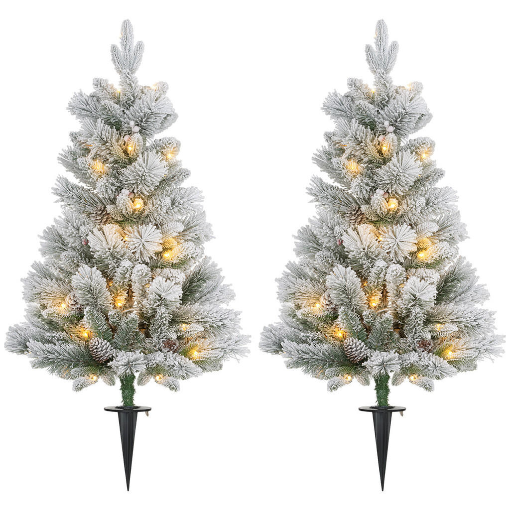 HOMCOM 107 cm umělý vánoční stromek, sada 2 ks se 100 LED světly, nehořlavý