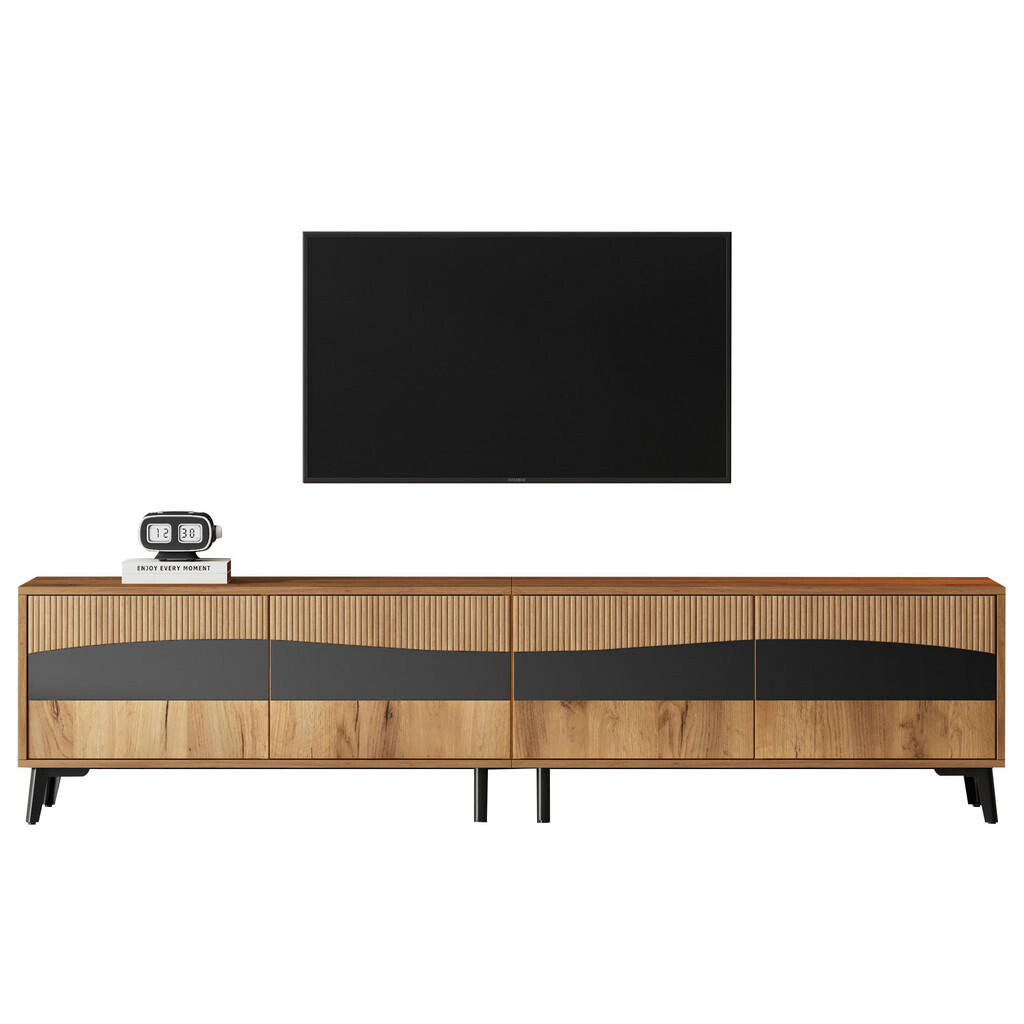 STILVORA TV STOLEK v přírodní a černé barvě se 4 skříňkami, do obývacího pokoje, 180 × 40 × 50 cm