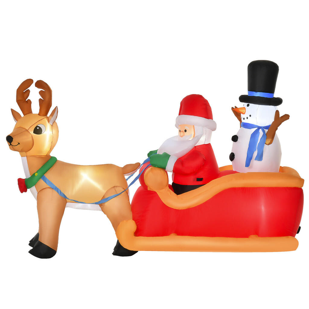 HOMCOM NAFUKOVACÍ Santa Claus na saních se sněhulákem LED polyester