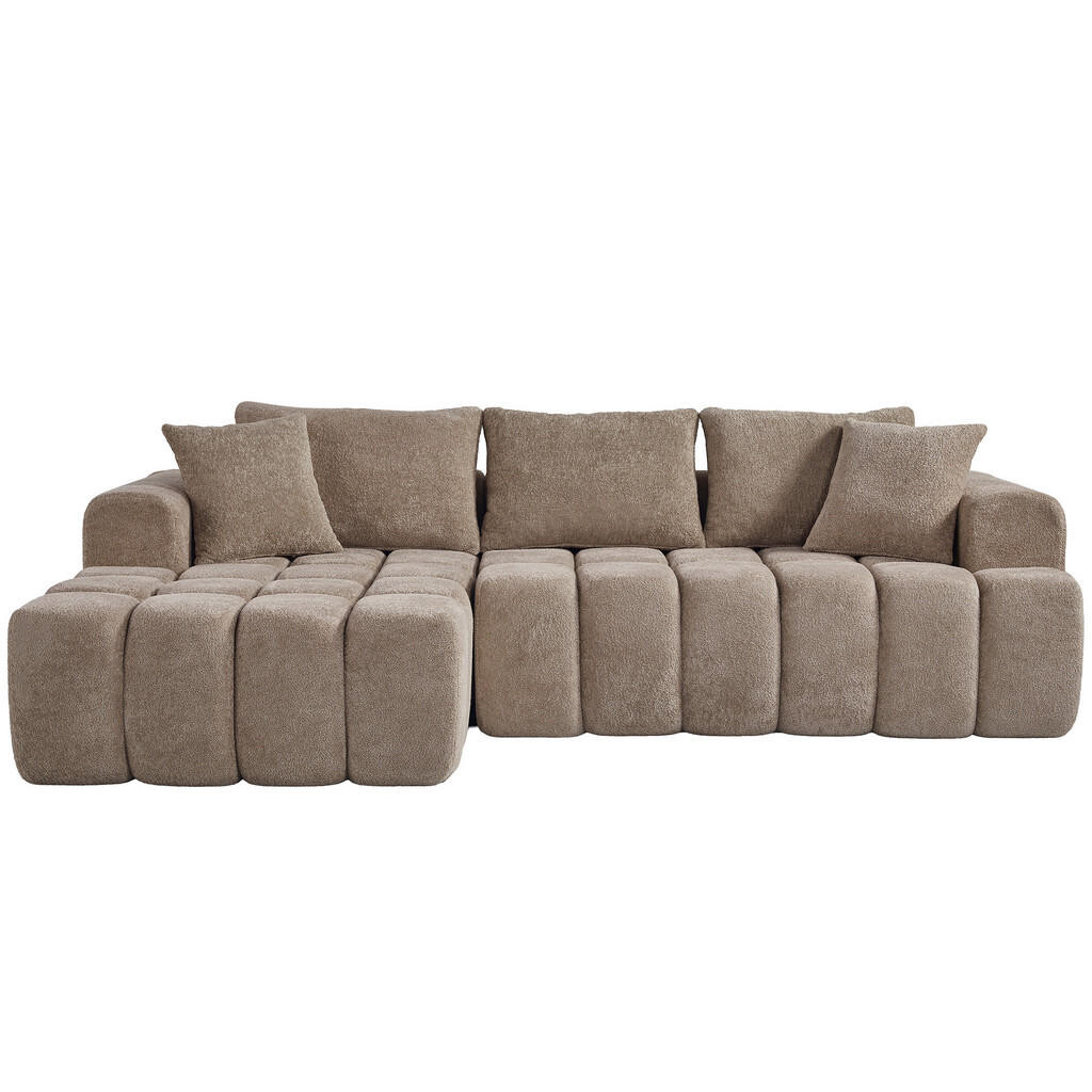 OKWISH ROHOVÁ pohovka 249,94/124,97/58,98 cm khaki ze sametové tkaniny modulární a pohodlná