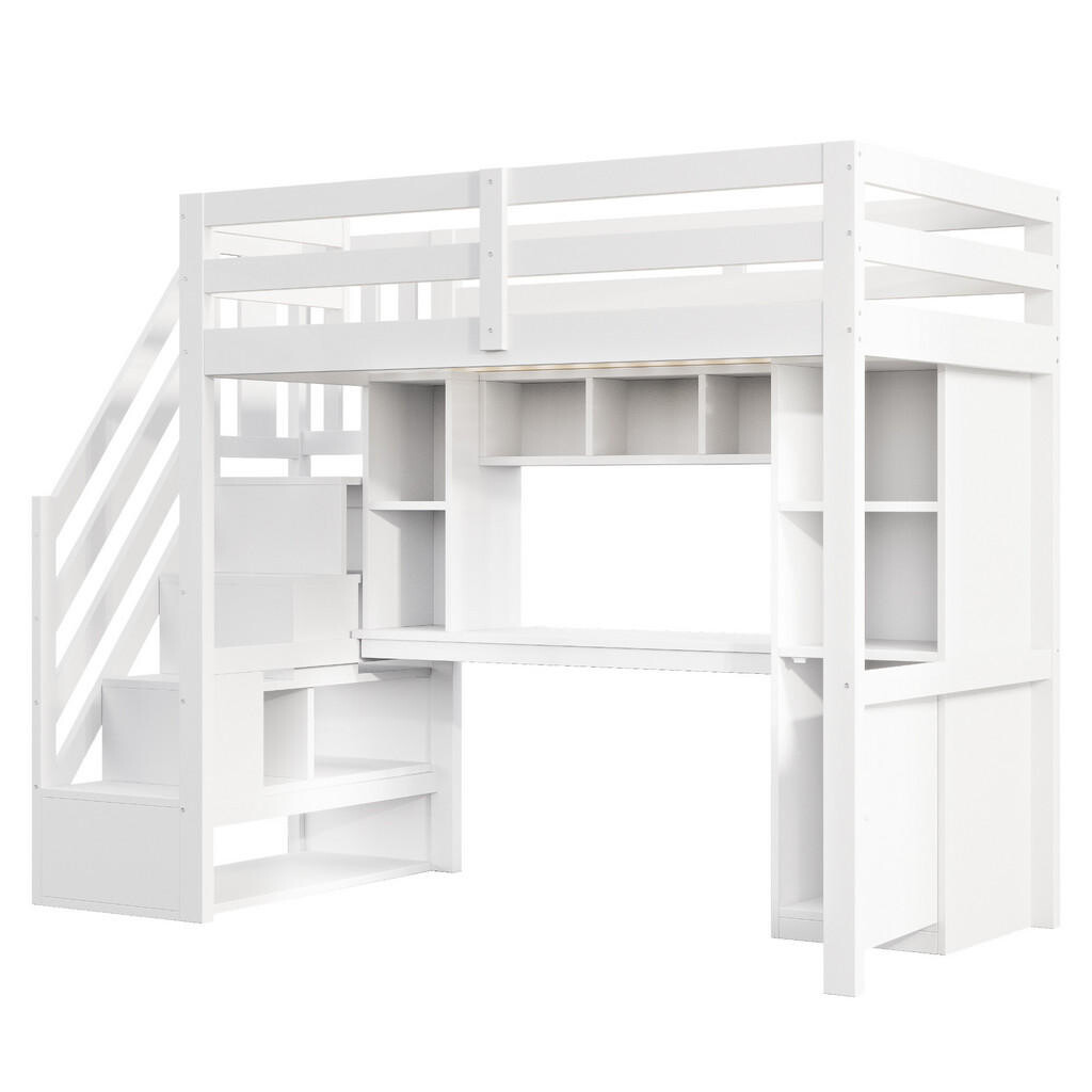 FLIEKS VYVÝŠENÁ POSTEL 90x200 cm Bílá Dřevo Stůl LED