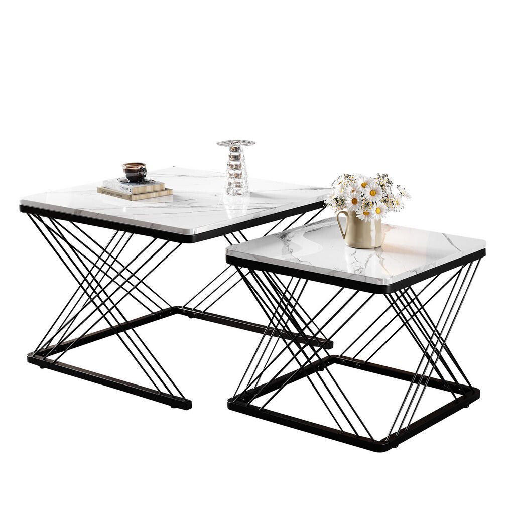 Modfu SADA konferenčních stolků z MDF 60x60x45/45x45x40 cm černá/bílá s výškově nastavitelnými nožkami a lesklým dekorem