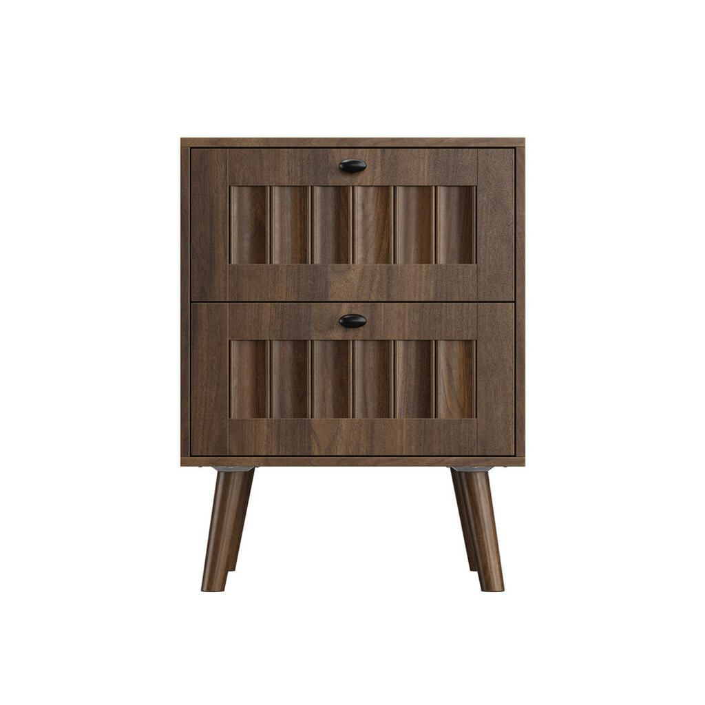 Modfu NOČNÍ stolek z MDF a dřevotřísky 43,5x40x57,5 cm ořechová se 2 zásuvkami a drážkovaným retro designem