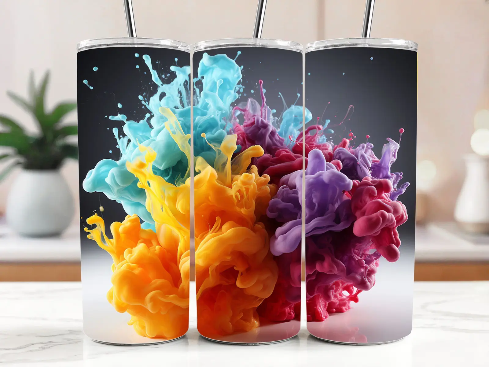 Cestovní termokelímek s brčkem 590 ml – Barevný kouřový dým 08