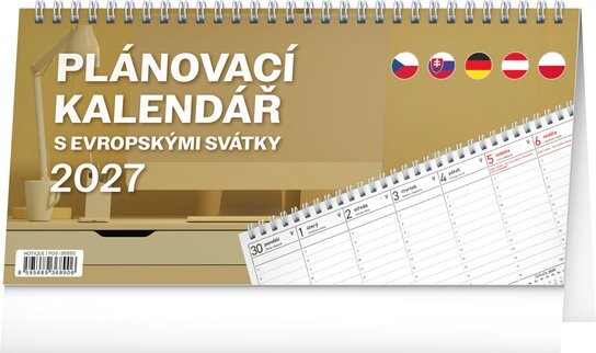 Plánovací kalendář s evropskými svátky 2027 - stolní kalendář