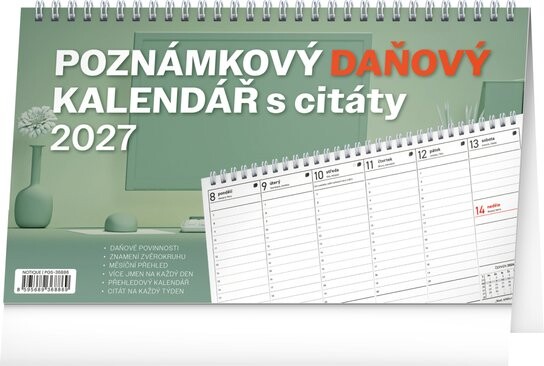 Poznámkový daňový kalendář s citáty 2027 - stolní kalendář