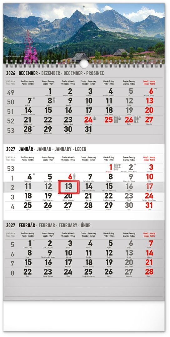 3-mesačný kalendár Krajina 2027 sivý - nástenný kalendár