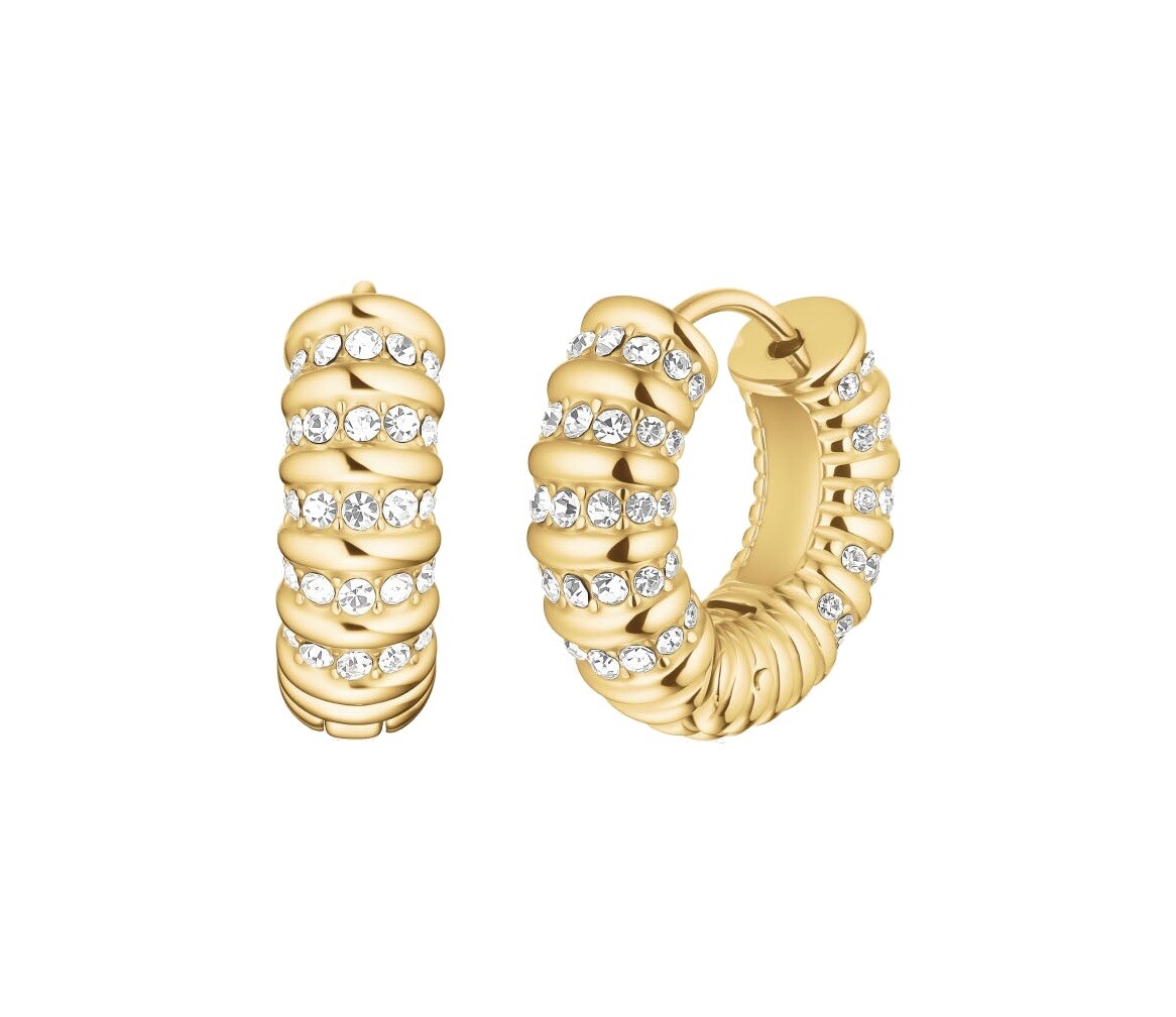 Rosefield Pozlacené kruhy s čirými krystaly Striped Hoops JESCG-J1280