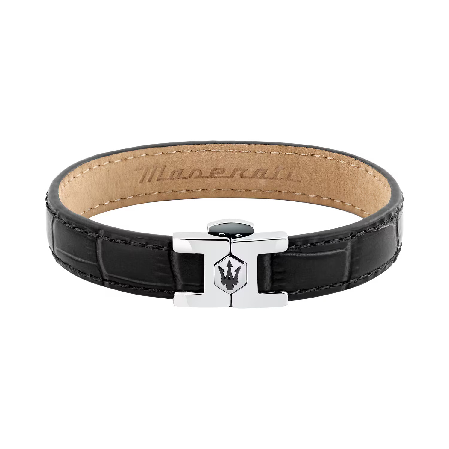 Maserati Černý kožený náramek pro muže Leather JM2269LA01