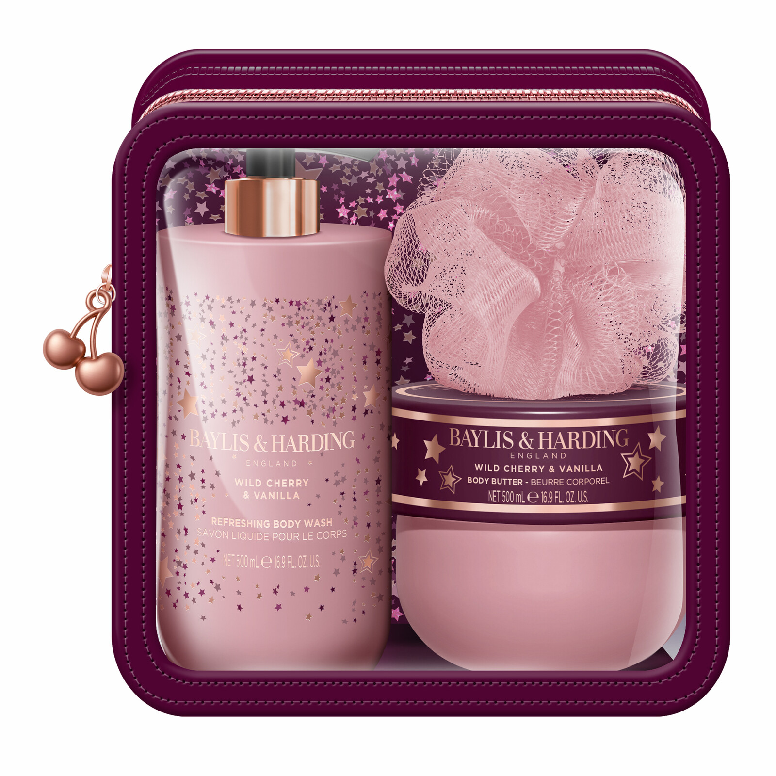 Baylis & Harding Dárková sada péče o tělo v taštičce Wild Cherry & Vanilla 3 ks