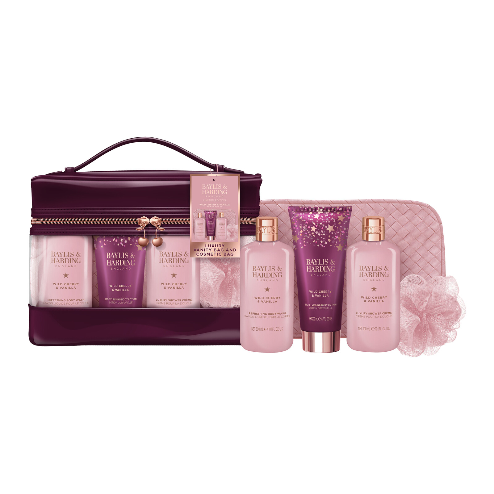 Baylis & Harding Dárková sada v toaletní taštičce Wild Cherry & Vanilla 5 ks