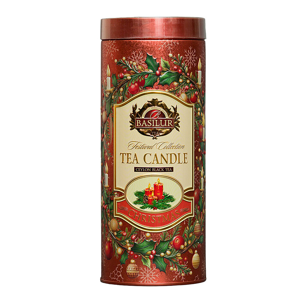 BASILUR Festival candle red edice černý čaj 75 g + čajová svíčka 11 g