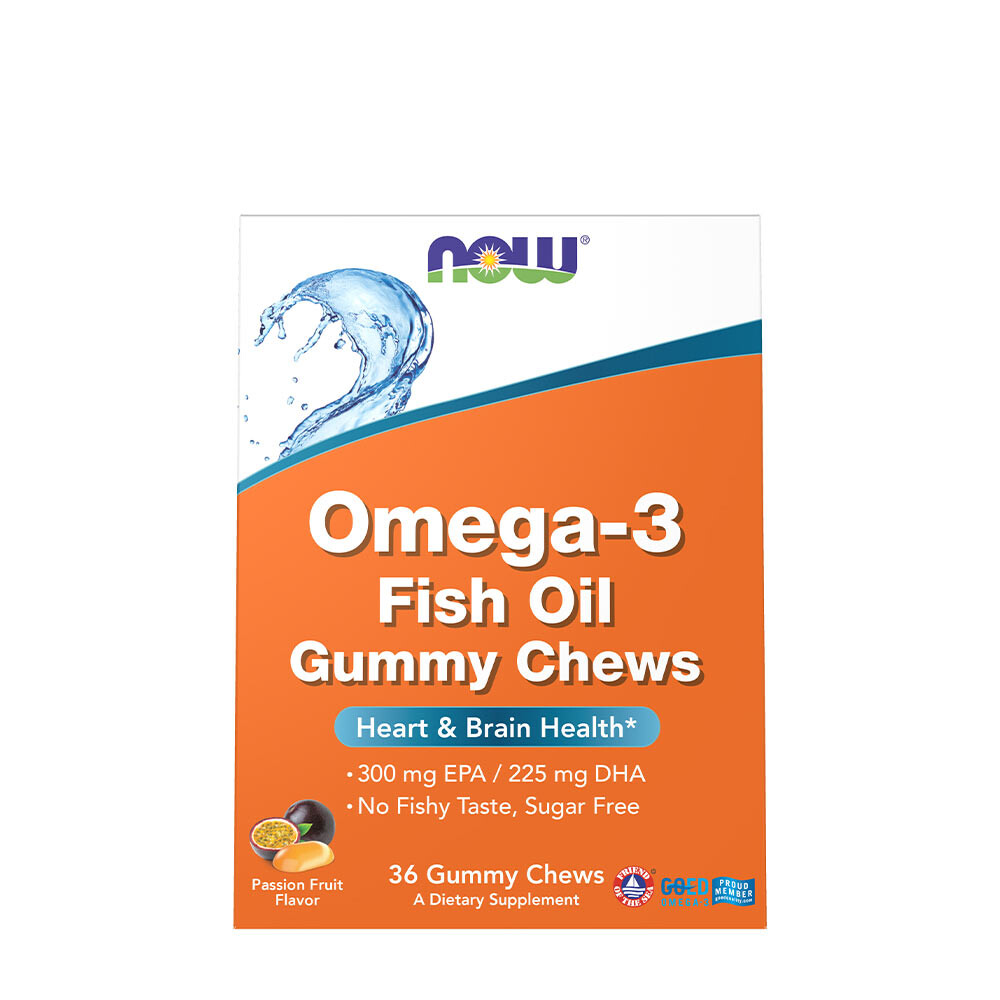 Now® Foods NOW Omega-3 rybí olej Gummy Chews, maracuja, 36 žvýkacích bonbonů, se sladidly