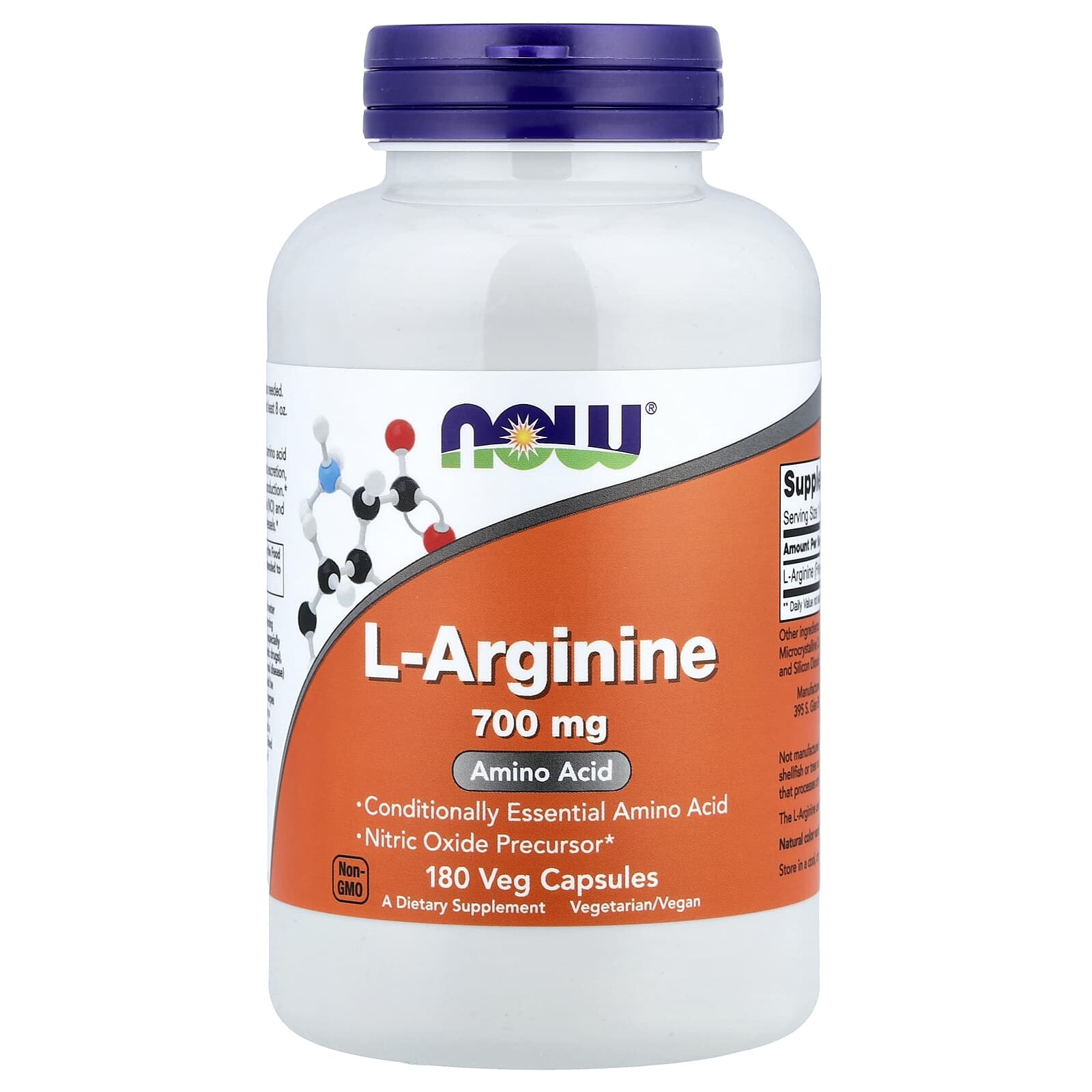 Now® Foods NOW L-arginin, 700 mg, 180 rostlinných kapslí