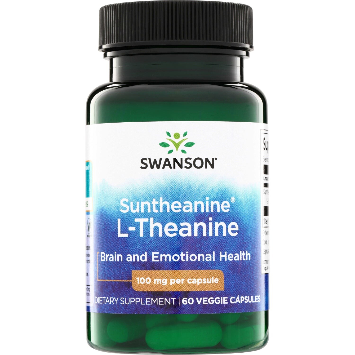 Swanson Suntheanine® L-theanin, 100 mg, 60 rostlinných kapslí