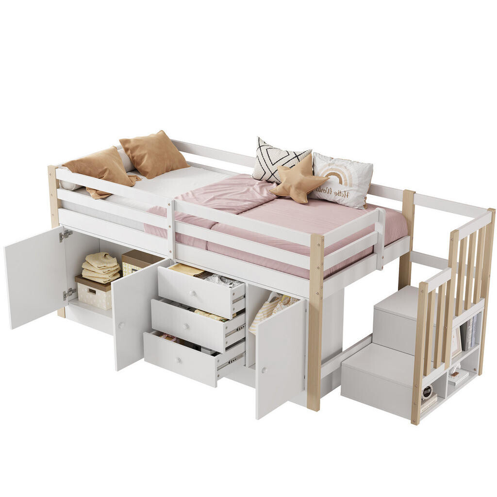 OKWISH PATROVÁ postel 90/200 cm bílá se schody a úložným prostorem z MDF