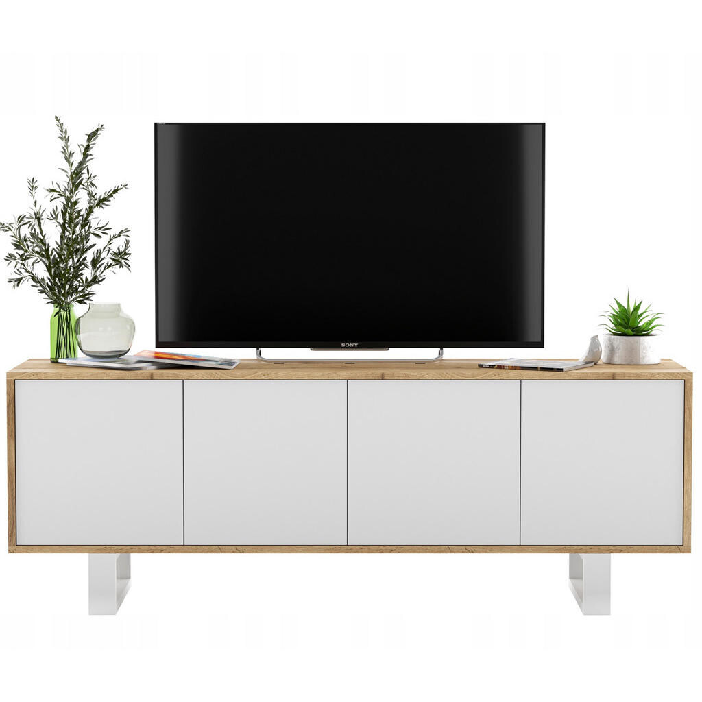 Meble Lindner TV stolek Apollo2 dub Wotan / bílá matná 150 cm s kovovými nohami