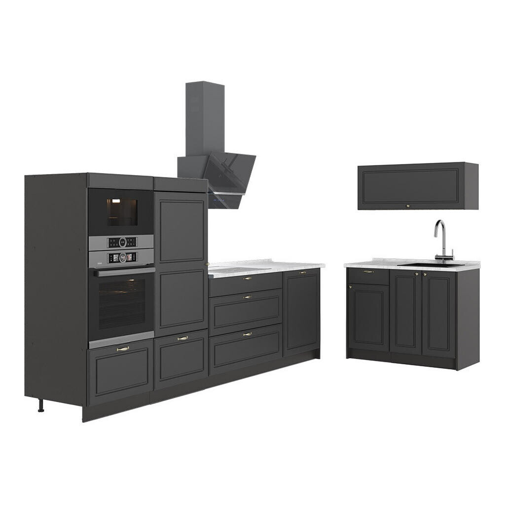 Vicco KUCHYNĚ Fame-Line, Anthrazit-Gold Landhaus/Antracit, 380 cm, PD Mramor