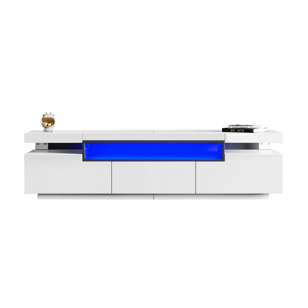 OKWISH TV stolek 160/39/42 cm bílý z dřevotřísky s LED osvětlením a 3 zásuvkami