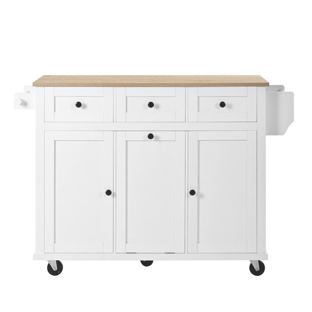 OKWISH KUCHYŇSKÝ ostrov 112/46,2-76,2/92,7 cm bílá a přírodní z MDF a PB s výsuvnou pracovní deskou