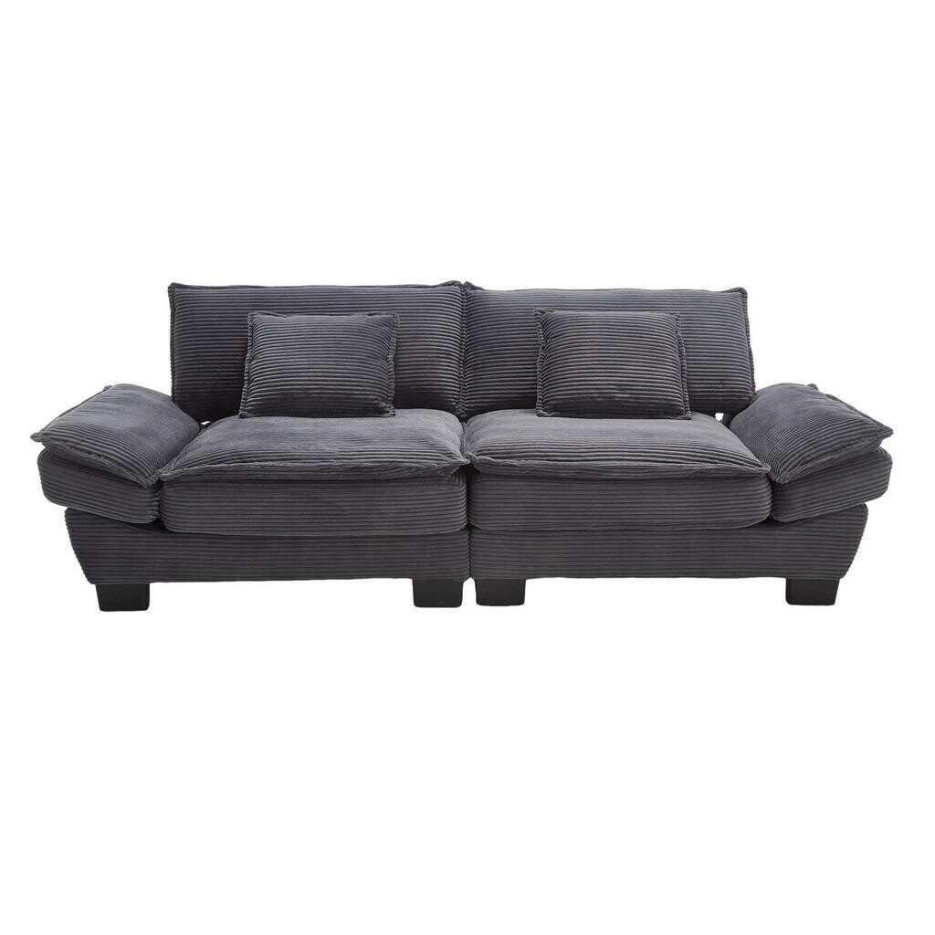 OKWISH DVOUMÍSTNÁ pohovka 224/81/81 cm tmavě šedá ze sametu s hlubokým sedem a 2 polštáři