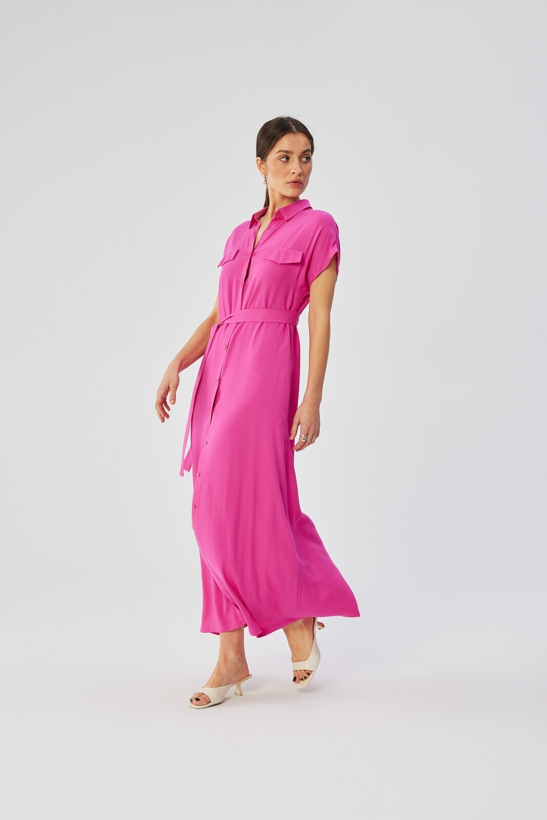 Stylove Woman's Viscose maxi shirt dress - lilac