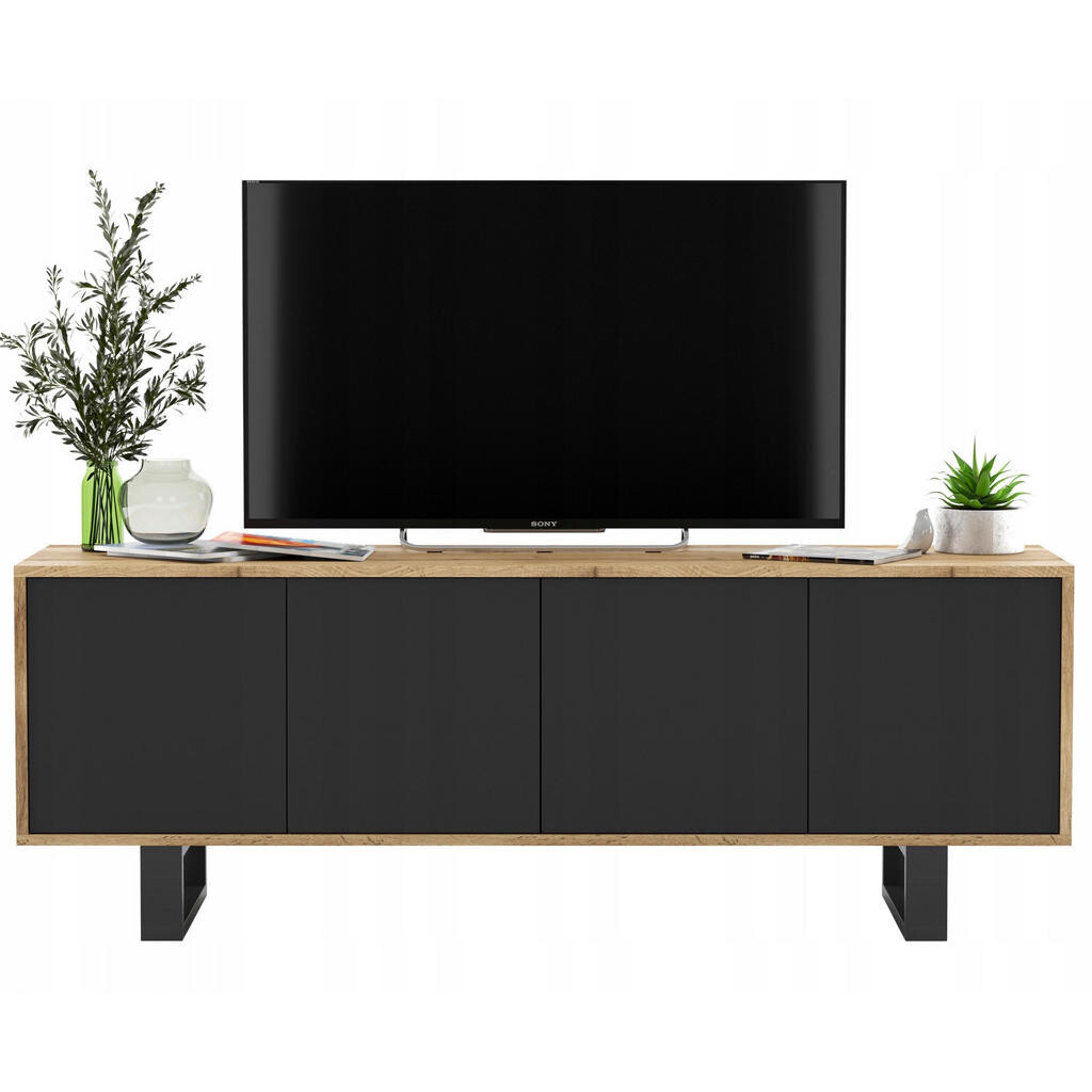 Meble Lindner TV stolek Apollo2 dub Wotan / černá matná 150 cm s kovovými nohami