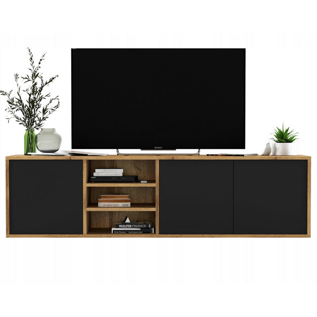 Meble Lindner TV stolek Apollo dub Wotan / černá matná 150 cm