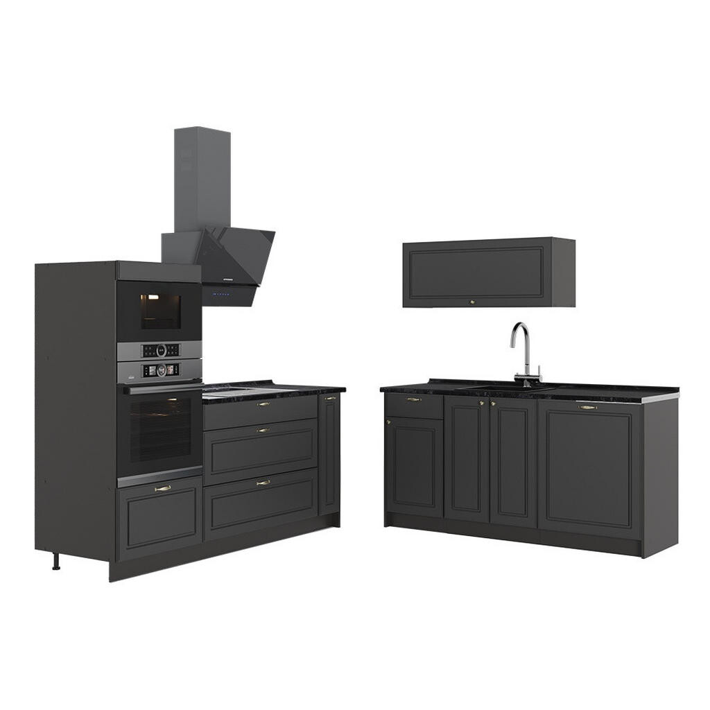 Vicco KUCHYNĚ Fame-Line, Anthrazit-Gold Landhaus/Antracit, 340 cm, PD Antracit