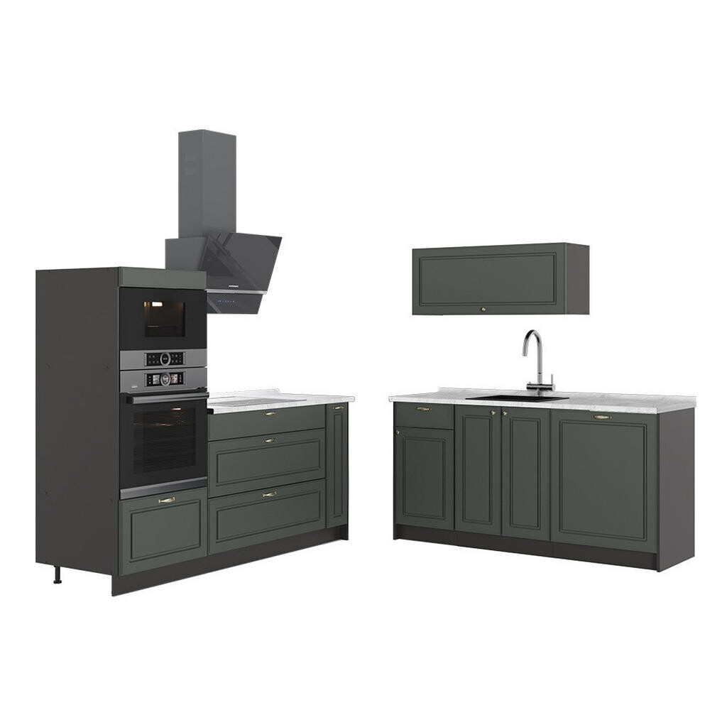 Vicco KUCHYNĚ Fame-Line, Zelená zlatá země/Antracit, 340 cm, PD Mramor