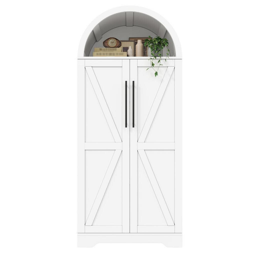 Urban Meuble HIGHBOARD oblouková skříň bílá 165x70x40 cm s policemi ve dvířkách a otevřenou přihrádkou venkovský styl