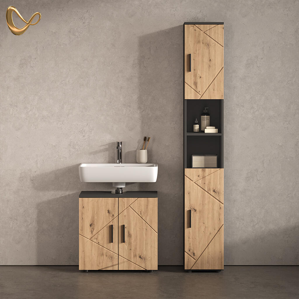 Livinity® SESTAVA KOUPELNOVÉHO NÁBYTKU Ronco, Antracit/Řemeslný dub, 2dílná