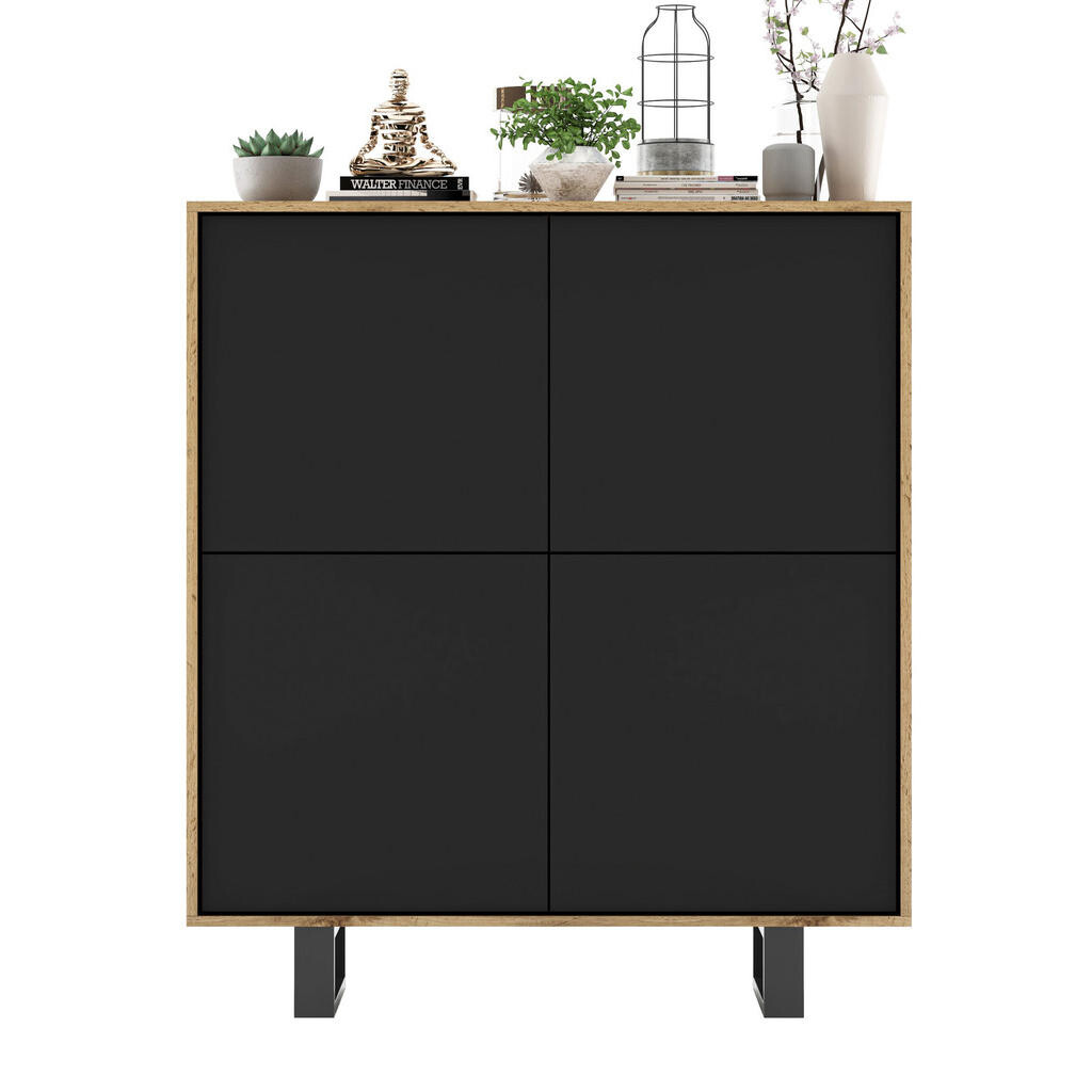 Meble Lindner KOMODA Apollo 4D dub Wotan / černá matná 113 cm s kovovými nohami