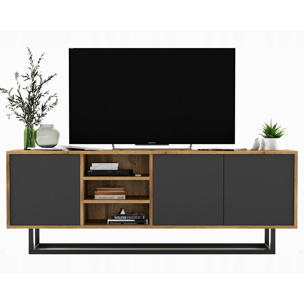 Meble Lindner TV stolek Apollo dub Wotan / grafit matný 150 cm s kovovým rámem