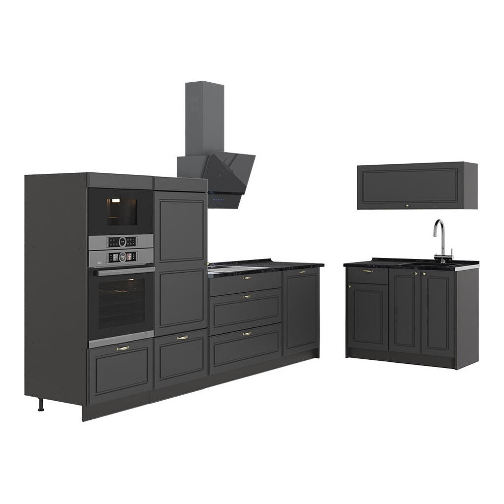 Vicco KUCHYNĚ Fame-Line, Anthrazit-Gold Landhaus/Antracit, 380 cm, PD Antracit