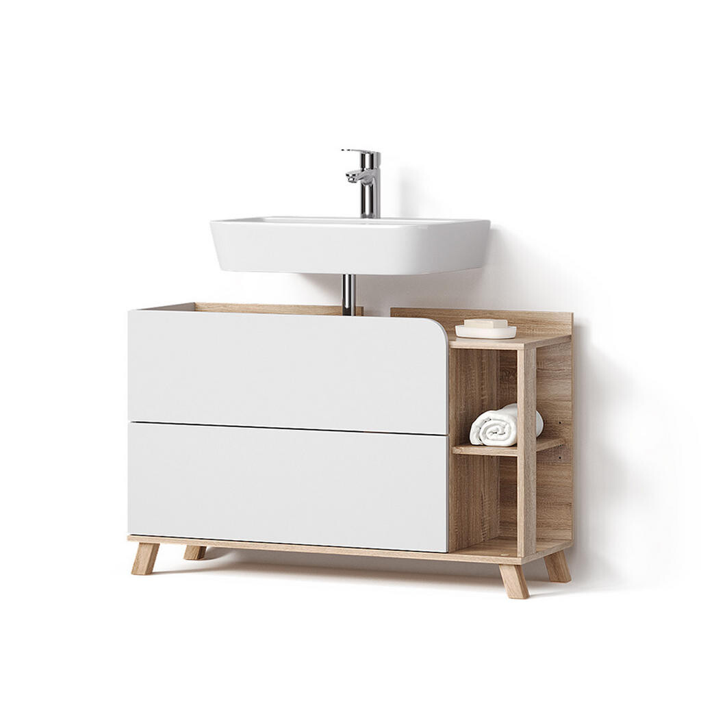 Livinity® TOALETNÍ STOLEK PRO UMYVADLO Marano, Sonoma/Bílá, 100 x 65 cm se 2 zásuvkami