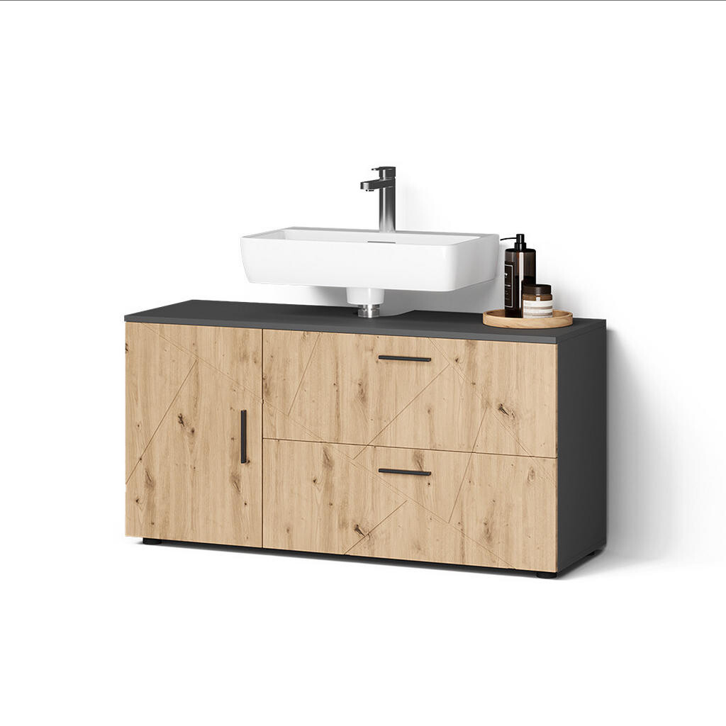 Livinity® TOALETNÍ STOLEK PRO UMYVADLO Ronco, Antracit/Řemeslný dub, 120.1 x 60.6 cm se 2 zásuvkami a 1 dvířky