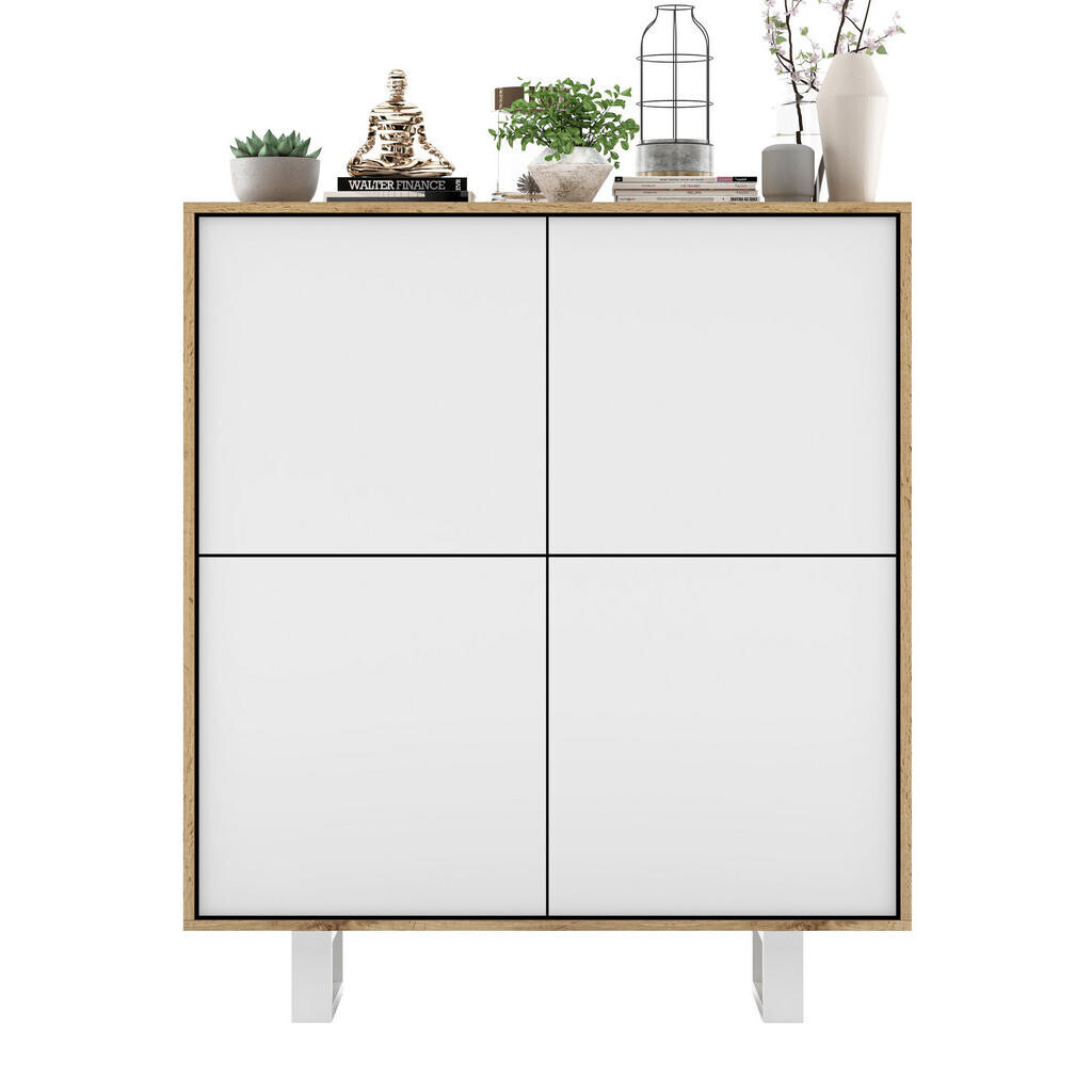 Meble Lindner KOMODA Apollo 4D dub Wotan / bílá matná 113 cm s kovovými nohami