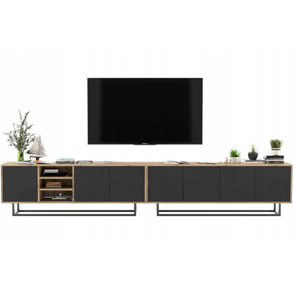 Meble Lindner SADA 2 TV stolků Apollo dub Wotan / černá matná 300 cm s kovovým rámem