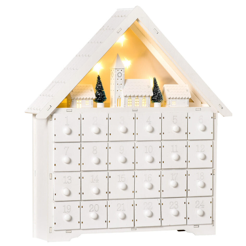 HOMCOM ADVENTNÍ KALENDÁŘ Vánoční kalendář 24 zásuvek s LED diodami, design 2 v 1