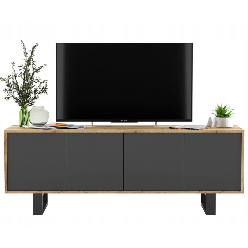 Meble Lindner TV stolek Apollo2 dub Wotan / grafit matný 150 cm s kovovými nohami