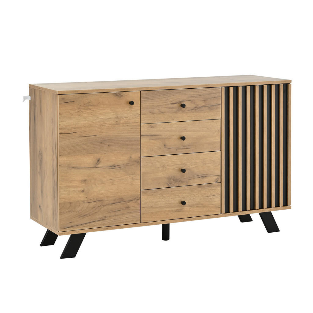 Urban Meuble SIDEBOARD 2 skříňky, 4 zásuvky, dutý dekor, barva dřeva a černá 5 nohou z masivu, spousta úložného prostoru
